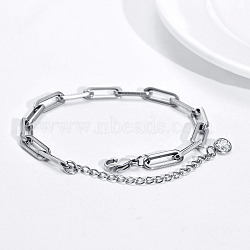 Stainless Steel Paperclip Chain Bracelets, Stainless Steel Color, 6-1/4 inch(16cm)(PW-WG97459-02)