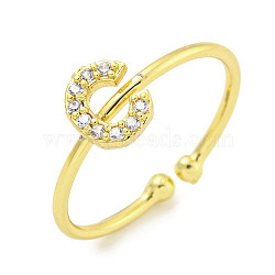 Rack Plating Brass Open Cuff Rings for Women, with Cubic Zirconia, Cadmium Free & Lead Free, Long-Lasting Plated, Letter, Letter C, Inner Diameter: 17.5mm, Letter: 7.5x6.5mm(RJEW-F162-02G-C)