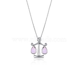 Austrian Crystal Pendant Necklaces, with 925 Sterling Silver Cable Chains, 12 constellation, Libra, Platinum, 395_Rose Water Opal, 16.14 inch(41cm)(NJEW-BB34127-B)