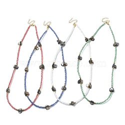 Natural Shell Nugget & Glass Seed Beaded Necklaces, Mixed Color, 20.75~20.94 inch(52.7~53.2cm)(NJEW-JN04375)
