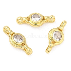 Rack Plating Brass Pave Clear Cubic Zirconia Connector Charms, Round Links, Long-Lasting Plated, Lead Free & Cadmium Free, Real 18K Gold Plated, 8.5x19.5x4mm, Hole: 2mm(KK-Z028-05G)