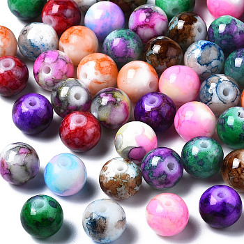 Baking Painted Opaque Solid Color Glass Beads, Imitation Jade, Round, Mixed Color, 8.5x8mm, Hole: 1.4mm