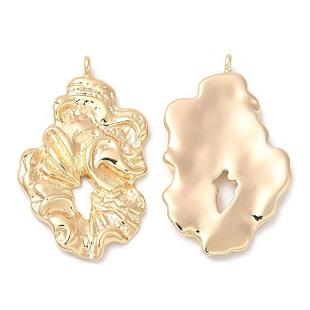 Brass Pendants, Nickel Free, Flower Charm, Real 18K Gold Plated, 26.5x15.5x2.5mm, Hole: 1mm