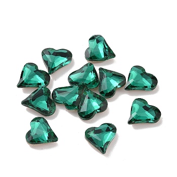 Glass Rhinestone Cabochons, Pointed Back & Silver Back Plated, Heart, Emerald, 8x8x3mm
