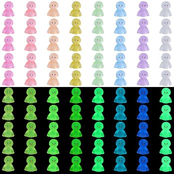 80Pcs 8 Colors Luminous Resin Doll Ornaments, Glow in the Dark, Micro Landscape Display Decoration, Mixed Color, 9x13.5~14x16~16.5mm, 10pcs/color