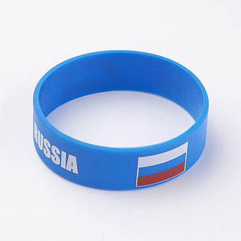Silicone Wristbands Bracelets, Cord Bracelets, Russia, Blue, 8 inch(20.2cm), 19x2mm