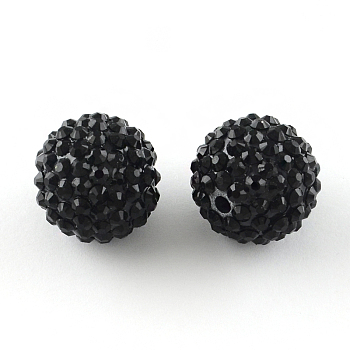 Resin Rhinestone Beads, with Acrylic Round Beads Inside, for Bubblegum Jewelry, Black, 22x20mm, Hole: 2~2.5mm