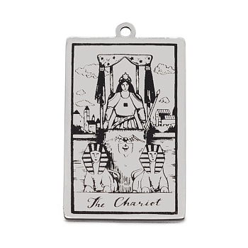 201 Stainless Steel Pendants, Laser Engraved Pattern, Tarot Card Pendants, The Chariot VII, 40x24x1mm, Hole: 2mm