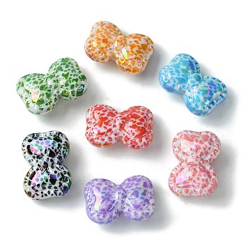 UV Plating Opaque Acrylic Beads, Bowknot, Mixed Color, 18x25x10.5mm, Hole: 2mm