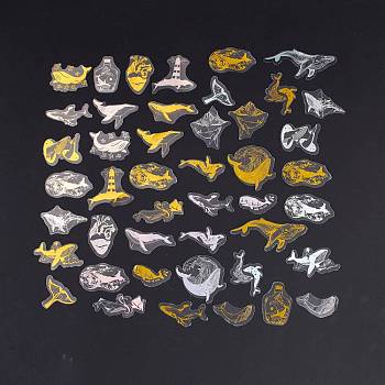 Waterproof Plastic Laser Adhesive Stickers, DIY Scrapbook Decorative Material Stickers, Mixed Color, Whale Pattern, 19~42.5x26~69x0.1mm, 45pcs/bag