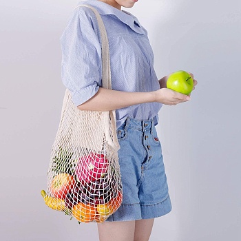 Cotton Woven Mesh Tote Bag, Portable Reusable Grocery Bags, Old Lace, 60x35cm