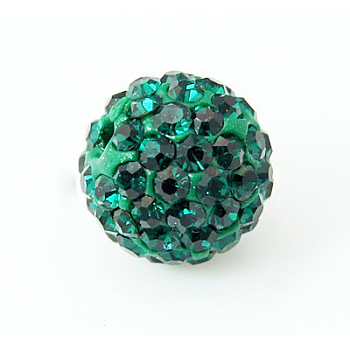 Polymer Clay Rhinestone Beads, Pave Disco Ball Beads, Grade A, Half Drilled, Round, Emerald, PP9(1.5.~1.6mm), 6mm, Hole: 1.2mm