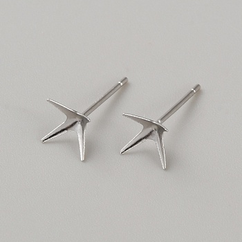 Rhomdium Plated 925 Sterling Silver Stud Earring Findings, Earring Settings, Platinum, 6x6mm, Pin: 11x0.8mm