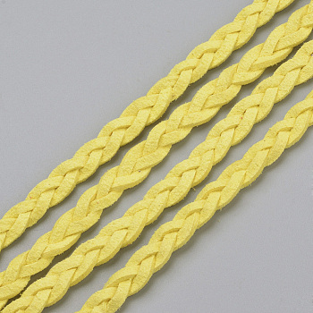 Braided Faux Suede Cord, Faux Suede Lace, Yellow, 7x3mm, about 45yards/bundle
