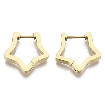 304 Stainless Steel Huggie Hoop Earrings, Star, Real 18K Gold Plated, 18x18.5x2mm, Pin: 0.8mm