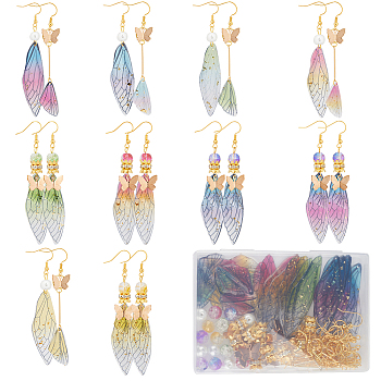 DIY Wing Earring Making Kit, Including Resin Pendants, Glass Pearl Beads, Brass Pendants & Earring Hooks, Iron Bar Links Connectors, Mixed Color, 171Pcs/box