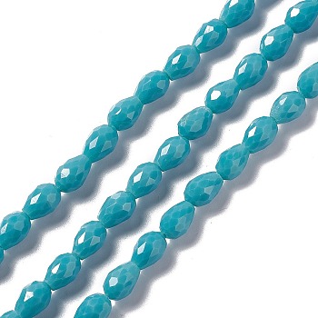 Faceted Glass Beads Strands, Teardrop, Medium Turquoise, 12x8~9mm, Hole: 1.2mm, about 57pcs/strand, 23.74''(60.3cm)