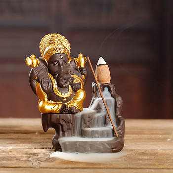 Ceramic Backflow Incense Burners, Ganesha Incense Holders, Home Office Teahouse Zen Buddhist Supplies, Gold, 100x55x115mm