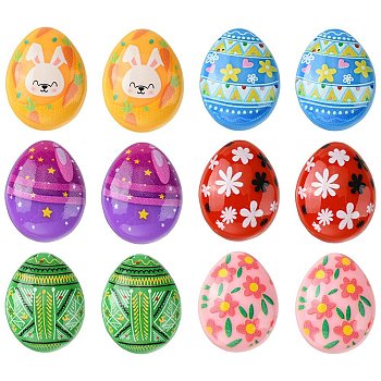 12Pcs 6 Colors Easter Cartoon Opaque Resin Cabochons, Easter Egg, Mixed Color, 24.5x19x8.5mm, 2pcs/color