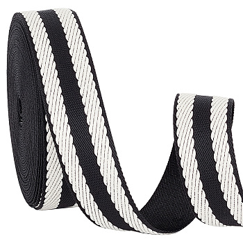 Elite 9.4~10 Yards Polycotton Striped Ribbons, Flat, Black, White, 1-1/2 inch(38mm)