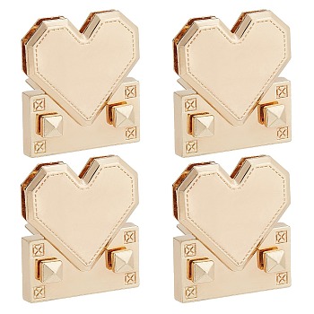 WADORN&reg 4 Sets Zinc Alloy Bag Twist Lock Accessories, for DIY Bag Purse Hardware Accessories, Heart, Light Gold, 2.05~3.55x3.7~4x0.75~1.5cm
