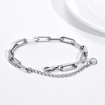 Stainless Steel Paperclip Chain Bracelets, Stainless Steel Color, 6-1/4 inch(16cm)