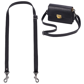 Leather Bag Strap, with Zinc Alloy Clasp, for Bag Replacement Accessories, Black, 75.5~133.5x1.85cm