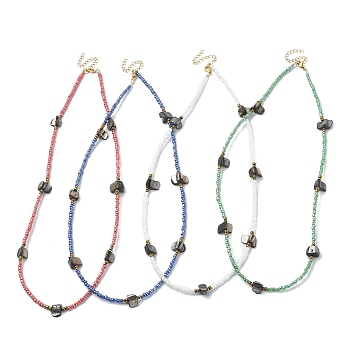 Natural Shell Nugget & Glass Seed Beaded Necklaces, Mixed Color, 20.75~20.94 inch(52.7~53.2cm)