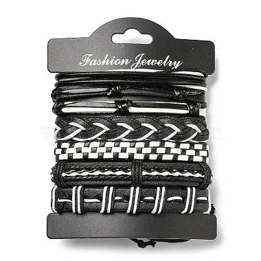 6Pcs 6 Style Adjustable Braided Imitation Leather Cord Bracelet Set with Waxed Cord for Men(BJEW-F458-06)-6