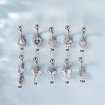 316L Surgical Stainless Steel Clear Cubic Zirconia Curved Barbell Belly Rings, Stainless Steel Color, Heart, 10mm, Pin: 1.6mm, Head: 5mm(WG7644D-03)