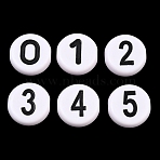 Opaque Acrylic European Beads, Large Hole Beads, Flat Round with Number, White, 25.5x10.5mm, Hole: 6mm, about 95pcs/500g(AC-CBA1794-01)