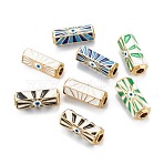 Real 18K Gold Plated Evil Eye Brass Enamel Stripe Tube Beads, Hexagon Shape, Long-Lasting Plated, Mixed Color, 22x10x8.5mm, Hole: 4x4mm(KK-A155-27G)