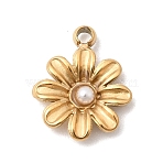 304 Stainless Steel & ABS Imitation Pearl Pendants, Flower Charm, Golden, 10x8x2mm, Hole: 1mm(STAS-P450-07G)