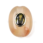 Dyed Natural Yellow Agate Beads, with Brass Micro Pave Cubic Zirconia, Flat Oval, Rack Plating, Long-Lasting Plated, Lead Free & Cadmium Free, Real 18K Gold Plated, 20x15x10mm, Hole: 3mm(GG-CBA407D-06G)