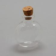 Glass Bottle Bead Containers, with Cork Stopper, Wishing Bottle, Flat Round, Clear, 32.5x27x17.5mm, Hole: 6.5mm, Bottleneck: 10mm in diameter, Capacity: 5ml(0.17 fl. oz)(AJEW-R045-14)
