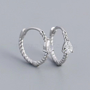 Simple S925 Sterling Silver Twisted Teardrop Hoop Earrings, Geometric Design, Silver, 13x3mm(NS9884-1)