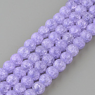 Synthetic Crackle Quartz Beads Strands, Round, Dyed, Lilac, 6mm, Hole: 1mm, about 66pcs/strand, 15.7 inch(X-GLAA-S134-6mm-15)