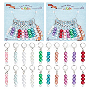 ABS Plastic Imitation Pearl Bead Stitch Markers, Crochet Leverback Hoop Charms, Locking Stitch Marker with Wine Glass Charm Ring, Mixed Color, 3.2cm, 10 colors, 2pcs/color, 20pcs/set(HJEW-AB00188)