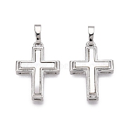 Brass & Shell Pendants, Cross Charms, Platinum, 21x14.5x4mm, Hole: 6x3.5mm(KK-N254-210P)