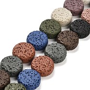 Natural Lava Rock Beads Strands, Flat Round, Dyed, Colorful, 14~14.5x6mm, Hole: 1.6mm, about 28pcs/strand, 15.75 inch(40cm)(G-L586-D01-13)