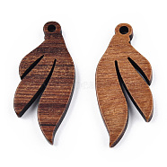 Natural Walnut Wood Pendants, Undyed, Leaf Charm, Camel, 30x13x2.5mm, Hole: 1.8mm(WOOD-T023-19)