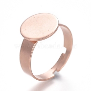 Adjustable 201 Stainless Steel Finger Rings Components, Pad Ring Base Findings, Flat Round, Rose Gold, Tray: 12mm, 17.5mm(STAS-E484-43RG)