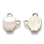 Alloy Charms, with Enamel, Light Gold, Table Cup, Pink, 15x13x2mm, Hole: 2mm(ENAM-S119-038D)