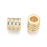 Brass Pave Cubic Zirconia Beads, Nickel Free, Real 18K Gold Plated, Column, Clear, 6.5x6mm, Hole: 3mm(KK-N231-326)
