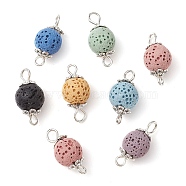 8Pcs 8 Colors Natural Lava Rock Dyed Connector Charms Kit, with Platinum Plated Metal Double Loops, Round Links, Mixed Color, 17.5~18x8.5~9mm, Hole: 1.8~2.3mm, 1pc/color(PALLOY-JF02420)