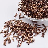 Glass Twisted Bugle Beads, Metallic Colours,Camel, 12x2mm, Hole: 0.5mm, about 5000pcs/bag(SEED-E002-12mm-881#)