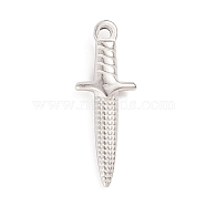 304 Stainless Steel Pendants, Dagger, Stainless Steel Color, 24x9x3.5mm, Hole: 1.6mm(STAS-D174-12P)