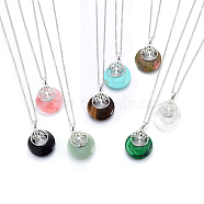 Natural & Synthetic Mixed Stone Pendant Necklaces, with 304 Stainless Steel Findings, Flat Round with Tree, 19.68 inch(50cm), Pendant: 40x28x6mm(NJEW-P228-A)