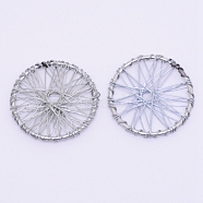 Wrapped Wire Iron Pendants, Flat Round, Silver, 30x3.5mm(IFIN-WH0053-41A-01)