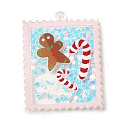 Christmas Acrylic Pendants, with Paper, Stamp, Gingerbread Man, 49x38x4mm, Hole: 2.4mm(MACR-D077-01F)